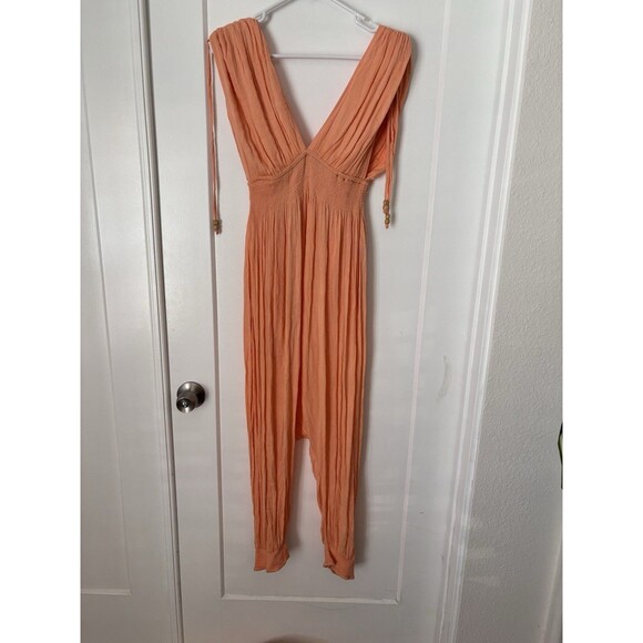 Free People Beach Yoga Boho Gauze Jumpsuit, Harem Pant, Smocked Elastic Waist - Picture 3 of 12